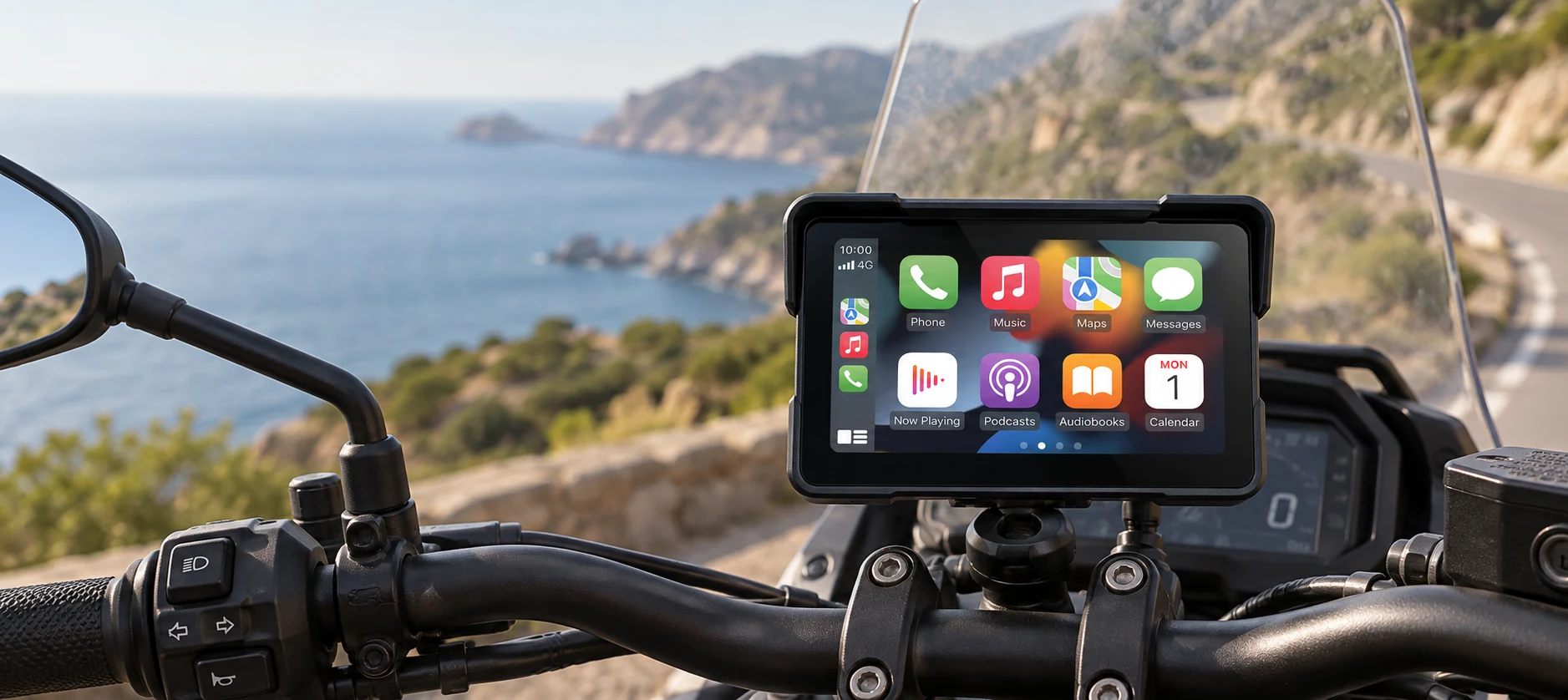 Coastal riding scene featuring the keykeer M22 display